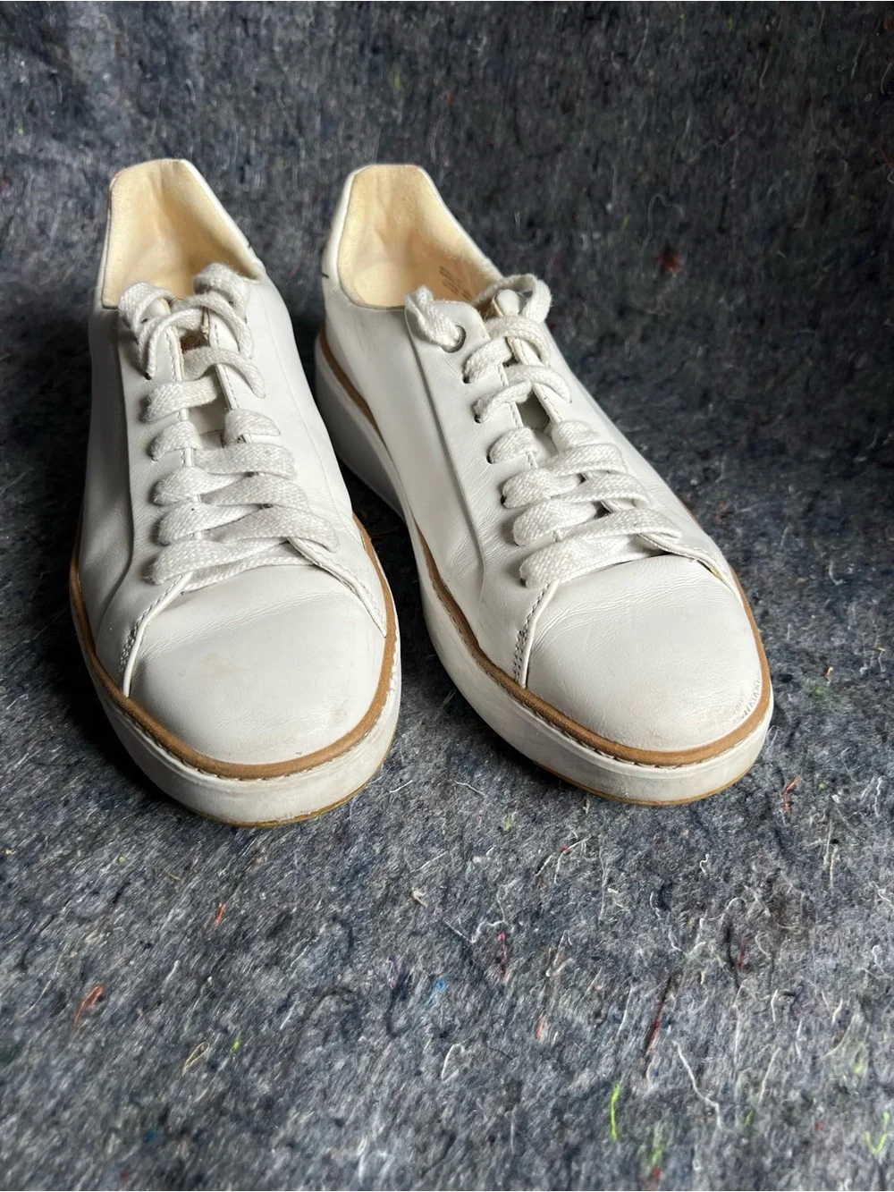 Cole Haan White Leather Platform Sneakers with Tan Trim